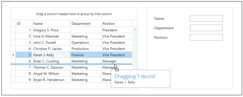 DevExpress WPF示例：Data Grid - 如何在GridControl和其他控件之间实现拖放？